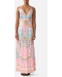 CAMILLA - V Neck Full Length Bias Slip Dress - Lyst