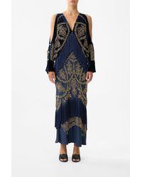 CAMILLA - Plunge Neck Draped Shoulder Dress The Imperial Gate - Lyst