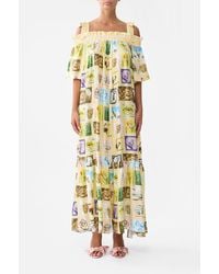 CAMILLA - Long Off Shoulder Frill Dress With Straps With Love From Lisbon - Lyst