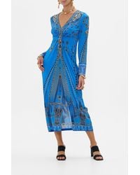 CAMILLA - Long V Neck Twist Front Jersey Dress Archival Revival - Lyst