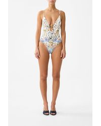 CAMILLA - Plunge V Neck One Piece With Frill And Trim The Pottery Parlour - Lyst