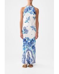 CAMILLA - Halter Slip Dress With Lace Strap A Ceramic Garden - Lyst