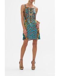CAMILLA - Short Bias Slip Dress With Wide Strap Desert Visions - Lyst