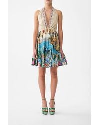 CAMILLA - Ruffle Hem Halter Short Dress Bodrum Botanicals - Lyst