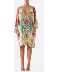 CAMILLA - Tie Sleeve Short V Neck Kaftan Painted Prayers - Lyst