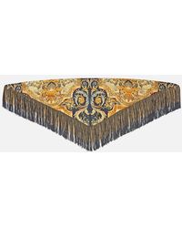 CAMILLA - Triangular Silk Twill Scarf With Fringing Museum Memoirs - Lyst