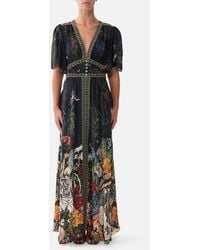 CAMILLA - Shaped Waistband Dress With Flutter Sleeves Palace Zoology - Lyst