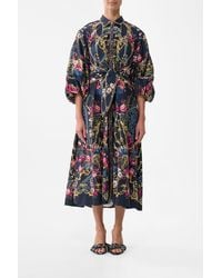CAMILLA - Waist Tie Shirt Dress With Bubble Sleeve Ornate On A Plate - Lyst