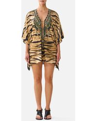 CAMILLA - Short V Neck Kaftan W Ring Front Trim A Wink To The Wild - Lyst