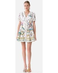 CAMILLA - V Neck Short Dress With Short Sleeves Art For The Artisans - Lyst