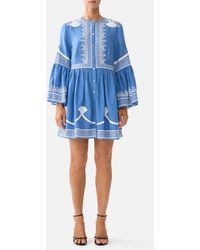 CAMILLA - Button Through Mini Dress With Flared Sleeve De Nada Granada - Lyst