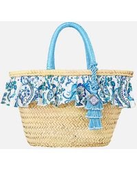CAMILLA - Raffia Tote With Frill Edge Isnik Lullaby - Lyst