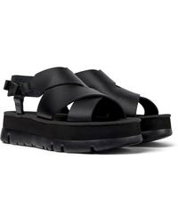 Camper - Black Leather Sandals - Lyst