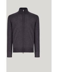 Canali - Travel Anthracite Melange Merino Wool Cardigan With Zip - Lyst