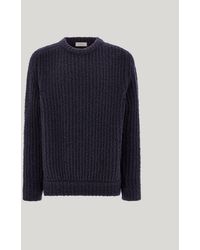 Canali - Pull Col Rond Avec Manches Marteau En Bouclé De Laine Et De Soie Bleu Marine - Lyst