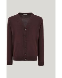 Canali - Nuvola Burgundy Seamless Merino Wool Cardigan - Lyst