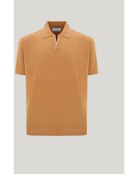 Canali - Caramel Cotton And Silk Polo Shirt With Contrasting Piping - Lyst