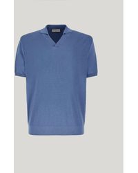 Canali - Kurzärmeliges Fliegerblaues Poloshirt Aus Baumwoll-Seidengemisch Mit Glattstrickärmeln - Lyst