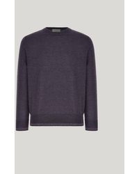 Canali - Pull Col Rond En Laine Mélangée Anthracite Avec Empiècements En Tweed - Lyst