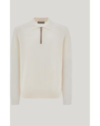 Canali - Milk-Colored Wool And Cashmere Zippered Polo Shirt With Nubuck Details - Lyst