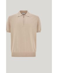 Canali - Giza Cotton Polo Shirt With Zipper And Contrasting Piping - Lyst