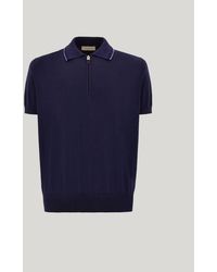 Canali - Giza Cotton Zip-Up Polo Shirt With Contrasting Piping - Lyst