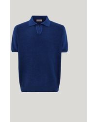 Canali - Denim Open Collar Polo Shirt - Lyst