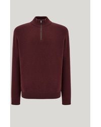 Canali - Burgundy Wool And Cashmere Zippered Polo Shirt With Nubuck Details - Lyst