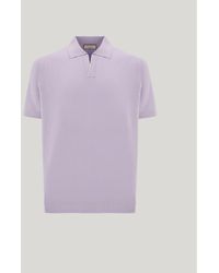Canali - Lilac Cotton And Silk Polo Shirt With Contrasting Piping - Lyst