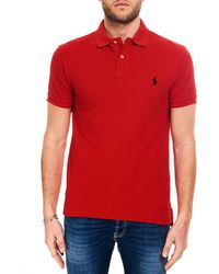 Polo Ralph Lauren - Polo rossa slim fit in cotone con ricamo logo frontale - Lyst