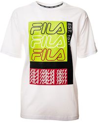 Fila - T-shirt bianca in cotone con stampa logo frontale - Lyst