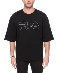 Fila - T-shirt nera con applicazione logo frontale - Lyst