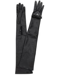 Prada Leather Long Gloves With Pouch - Black