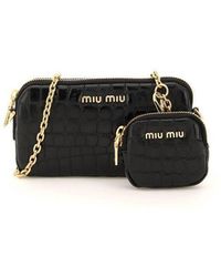 Miu Miu Croco-embossed Leather Mini Bag With Pouch - Black