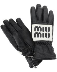 Miu Miu Nappa Leather Gloves With Logo - Black