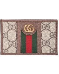 Gucci Ophidia Gg Plaque Leather Cardholder - Natural