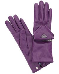 Prada Leather Gloves With Pouch - Purple