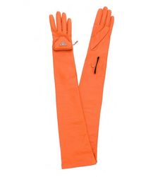 Prada Leather Long Gloves With Pouch - Orange