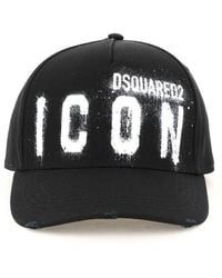 DSquared² Cotton 'icon Spray' Baseball Cap in Black for Men - Lyst