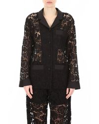 Valentino Heavy Lace Pyjama Shirt - Black