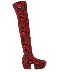 Prada High Boots With Jacquard Embroidery - Red