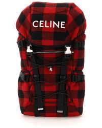 Celine Check Fabric Backpack With Logo - Red
