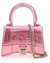 Balenciaga Hourglass Top Handle Mini Croco-embossed Leather Bag - Pink