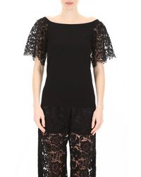 Valentino Knit Top With Lace Sleeves - Black