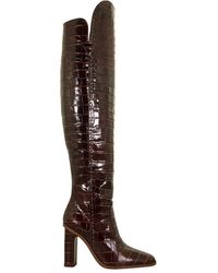 Max Mara Beboot Boot Crocodile-print Brown Leather