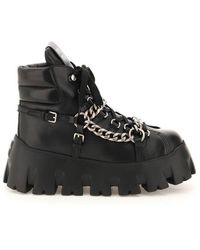 Miu Miu Leather Combat Boots With Chain - Black