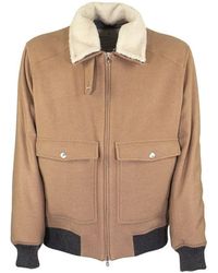 Brunello Cucinelli Camel Aviator Jacket In Cashmere - Natural