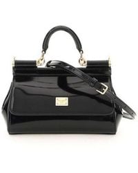 Dolce & Gabbana Small Sicily Bag In Patent Leather - Black