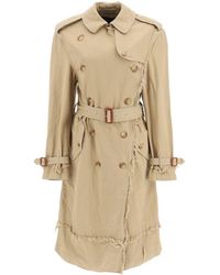 R13 Shredded Trench Coat With Frayed Edges - Natural
