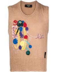 Fendi X Noel Fielding Abstract-motif Knitted Gillet - Brown